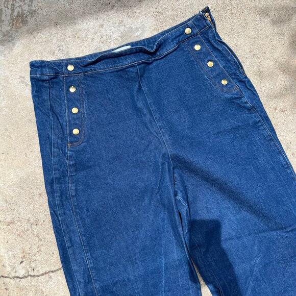 FRAME Sailor Snap High Rise Wide Leg Flared Denim Jeans Size 34 - Picture 4 of 16